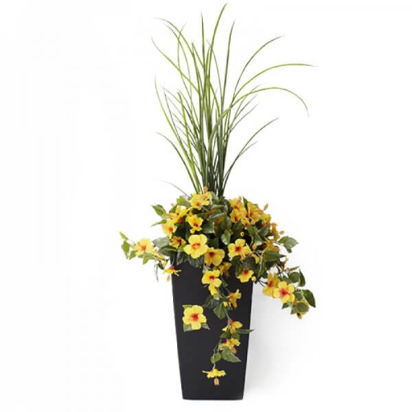 Hibiscus-fleurs_jaune_en_pot-decoration_exterieure-concept_piscine_design meuble de jardin