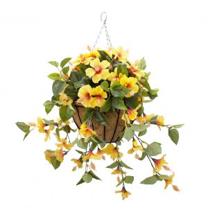 Jardinière-hibiscus-jaunes-decoration-exterieur-fausse_plante meuble de jardin