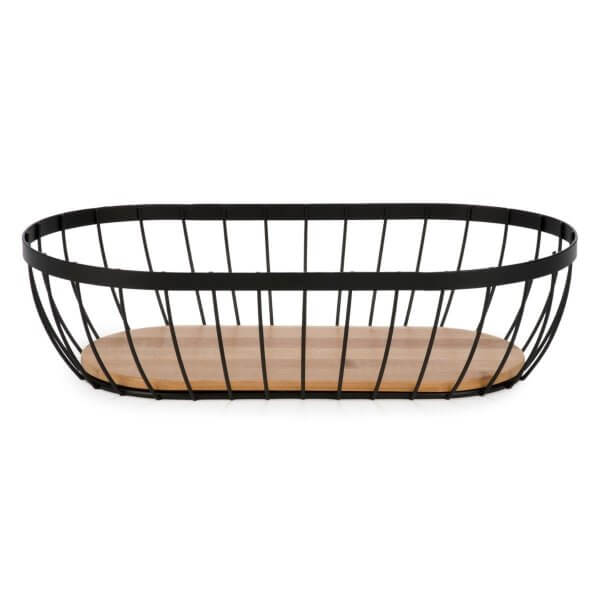 Panier oval métal noir et bois