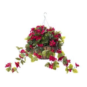 Jardinière suspendue fleurs artificielles roses