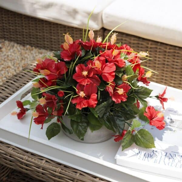 Centre de table hibiscus rouge